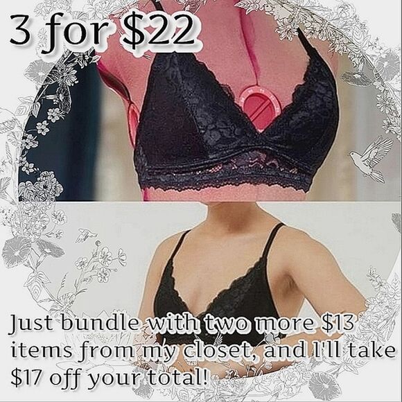 Rose + Vine black floral lace triangle bralette - Picture 1 of 8